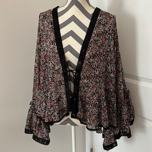 Free People Black and Red Floral Blouse